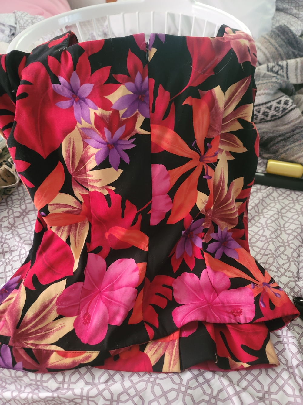 Dress Barn Black Floral Skirt Set with Pink, Red and Purple Flowers